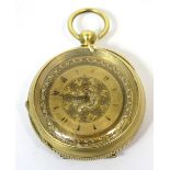 A base metal open face pocket watch with fancy dial,