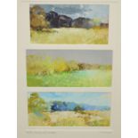 JOHN PICKLES; a triptych of oils on card 'Winter, Spring and Summer',