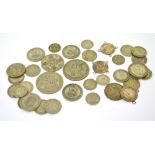 A small quantity of pre-1947 silver coinage to include half crowns and sixpences etc.