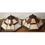 A pair of four light Tiffany style lamp shades with chain attachment, diameter 45cm (2).