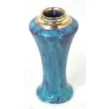 A Ruskin style blue and turquoise drip glaze waisted vase with silver collar, London 1918,