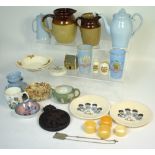 Three boxes of ceramics to include Royal Crown Derby pin dishes, crested ware, various tea plates,