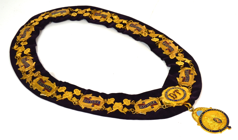A gilt metal Grand United Order of Oddfellows chain of office with enamelled decoration inscribed