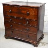 A Victorian mahogany four drawer chest of drawers on bracket feet, length 105cm (af).