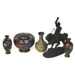 Four pieces of cloisonné ware to include a pair of miniature vases, height of both 12.