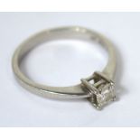 A platinum and princess cut solitaire diamond ring, approx 0.25ct, size J, approx 2.4g.