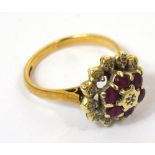 A 9ct gold dress ring set with pink and white stones, size M, approx 3.8g.