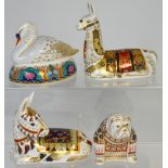 Four Royal Crown Derby paperweights, 'Thistle', a donkey, limited edition of 1500 with gold stopper,