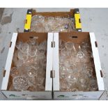 Three boxes of cut glass and crystal, mainly drinking glasses to include wine glasses,