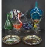 A quantity of decorative coloured glass to include a blue vase, heigt 27cm,
