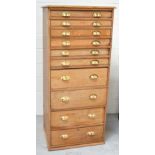 A c1900 pine bank of drawers,
