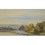 JOHN CALLOW (1828-1878); watercolour 'Landscape with River and Weir', signed,