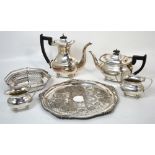A small quantity of silver plated items to include a four piece tea service.