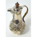 A Victorian hallmarked silver hot water jug, London 1873, approx 10.4ozt.