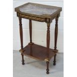 A French mahogany marble topped two tier side table,