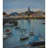 UNATTRIBUTED; an oil on canvas depicting a harbour scene with sailing boats in the foreground,