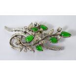 A platinum, diamond and jade floral spray brooch,