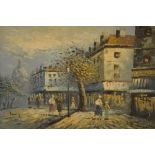 BURNETT; a Parisian street scene with figures in the foreground, 52 x 59cm, signed lower left,