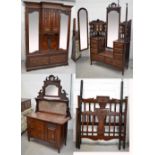 An Edwardian walnut bedroom suite comprising large break front wardrobe, width approx 170cm,