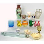A quantity of decorative ceramics and glassware to include a Shelley Art Deco jam pot,