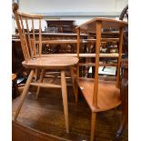 A stick back Ercol chair, an Ercol plate rack,