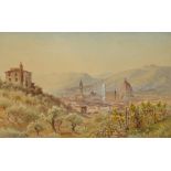 FRED BURGESS (19TH C); watercolour, expansive view of Florence from a hillside looking down,