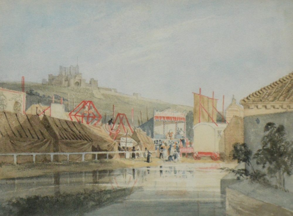 In the style of PETER DE WINT; watercolour 'A Travelling Folly Fair at Dover', unsigned,