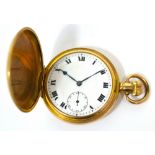 A gold plated crown wind full hunter pocket watch,