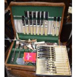 An oak case of plated flatware and various other flatware to include gilt spoons,