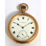 A 9ct gold crown wind open faced pocket watch,