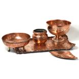 A quantity of copperware to include a large tray,