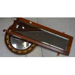 A gilt framed round convex mirror, diameter 40cm and a mahogany framed rectangular mirror,