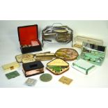 A quantity of costume jewellery to include a metal and shagreen style cigarette case inscribed 'A.K.