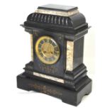 A large late 19th century French black slate and marble eight day mantel clock with circular dial