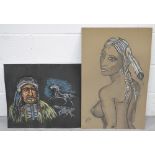 BRIAN BURGESS (1935-); two unframed pastels, both depicting Native Americans, both signed,