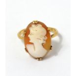 A 9ct gold cameo ring, size I 1/2, approx 2.2g.