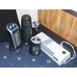 Five electrical heaters comprising a Prem-I-Air Elite wall mounted heating/cooling unit,