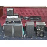 A quantity of stereo equipment including a small Carlsbro Kickstart amplifier,