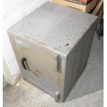 A very large and heavy locked safe (lacking key).