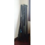 Fourteen one-piece snooker cue cases, mostly locked but containing cues (14).