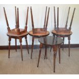 Seven oak round pub tables with reeded legs (7).