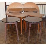 Two square pub tables with replaced circular extending tops, two further rounded rectangular tables,