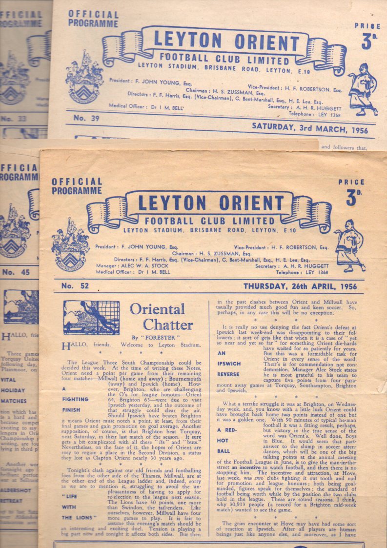 Leyton Orient Football Programmes: Home programmes 1956 to 1960 (33).