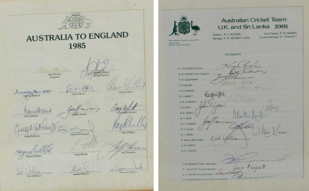 A named Australian Cricket Team autograph sheet, to UK and Sri Lanka 1981,