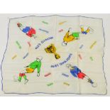 A commemorative scarf for the 1966 World Cup decorated with four footballers and listing all the