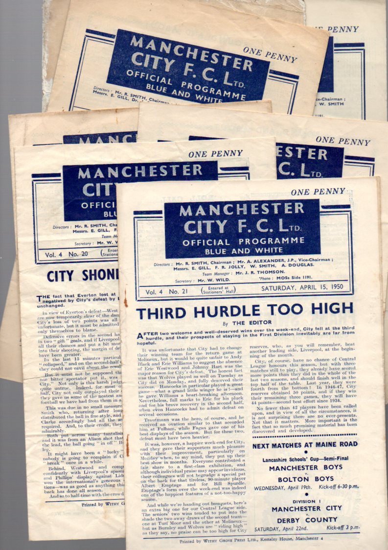 Manchester City Football Programmes: Reserve home programmes 1940s (7).