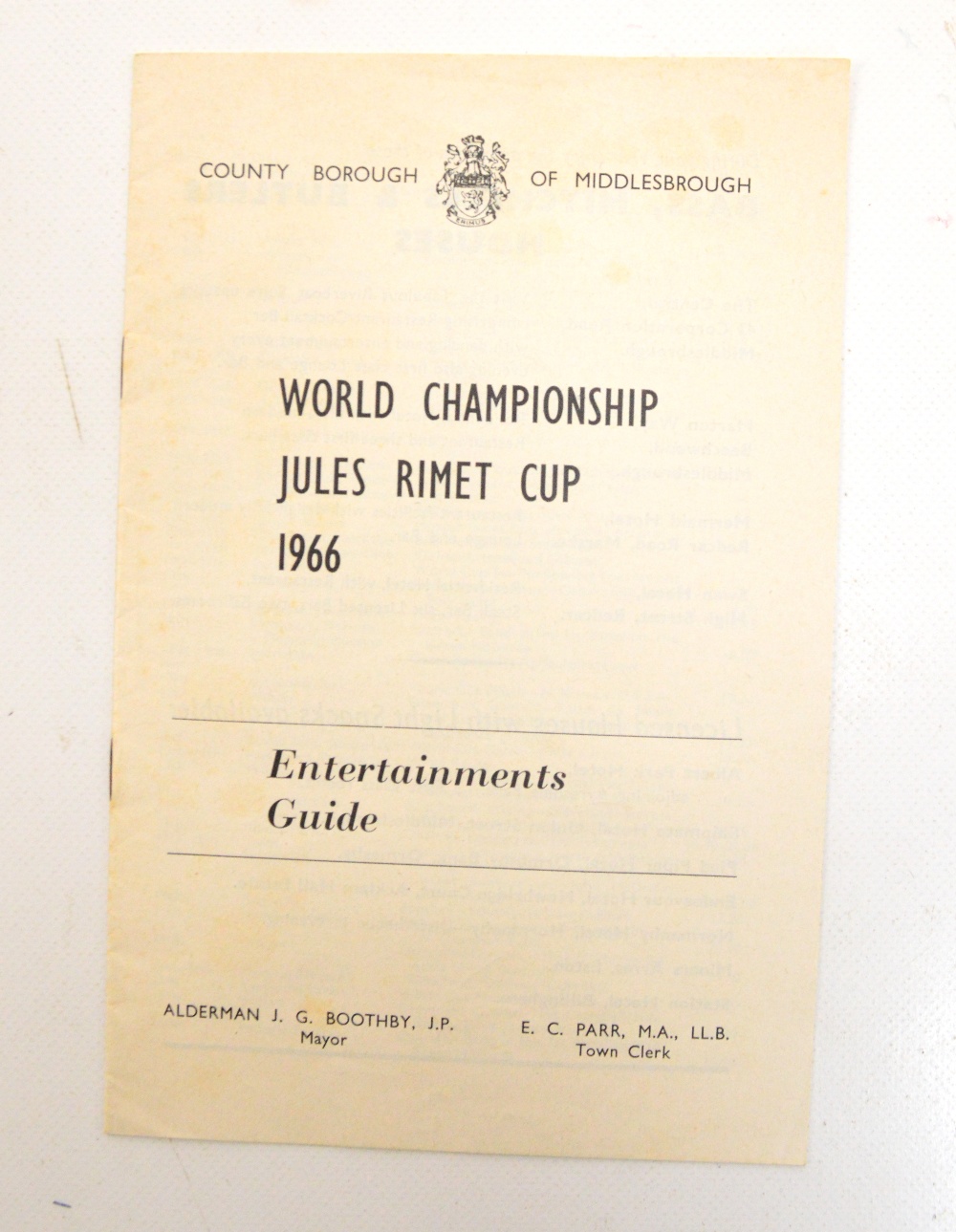 1966 World Cup; Entertainments Guide for Middlesbrough,