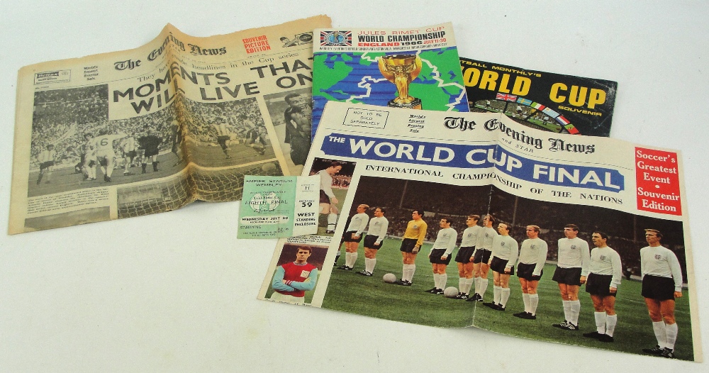 1966 World Cup; ticket stub for England v France 20/07/1966, a 1966 World Cup tournament programme,