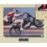 EVEL KNIEVEL; a signed photographic print of Evel in action on his Harley Davidson,