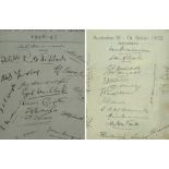 Australian cricket autograph sheet v England 1938 including signatures of Don Bradman, Waite,